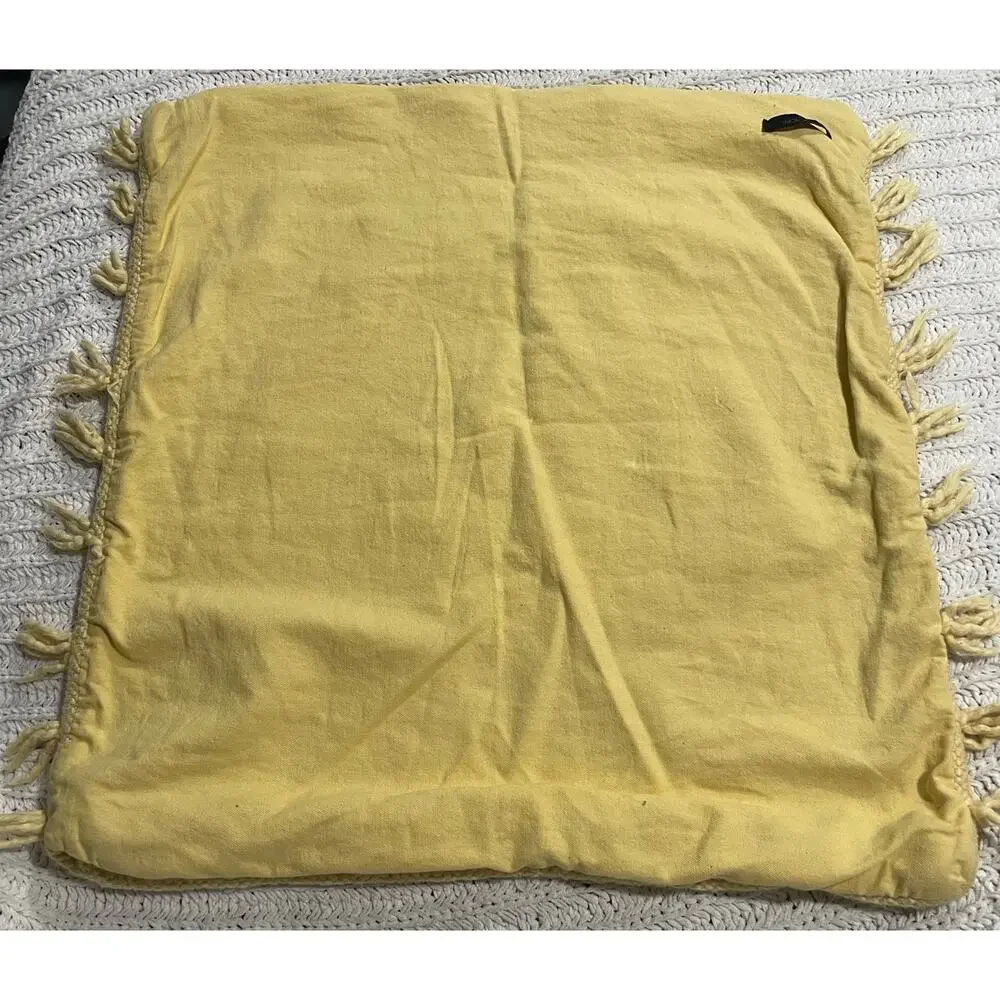 2x Magaschoni Home Throw Pillows Covers Woven Textured Fringed Boho Yellow *Flaw